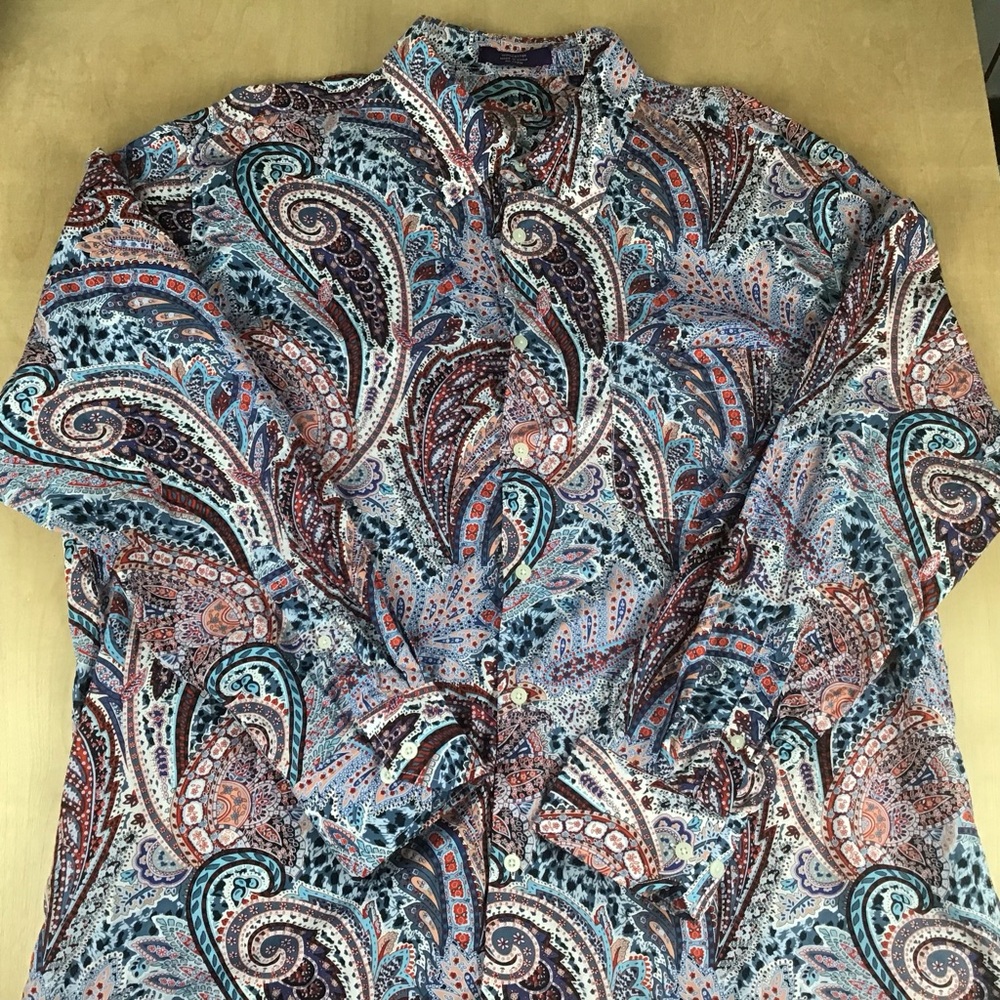 Alan Flusser Multicolor Paisley Button-Down Shirt (Blue, Burgundy, Teal)